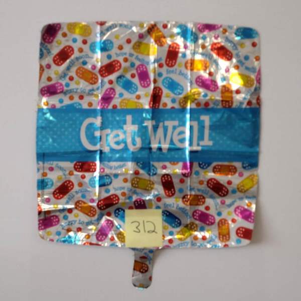 Get Well foil balloon with colorful bandage pattern