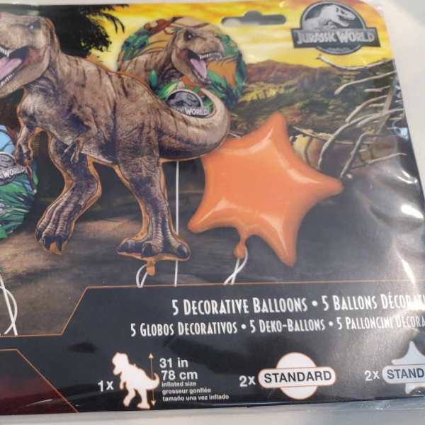Jurassic World dinosaur decorative balloons in orange and printed designs