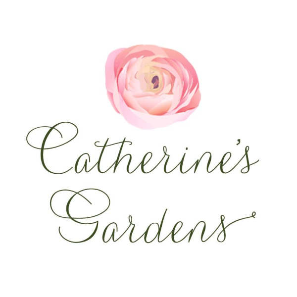 Pink flower logo above the words "Catherine's Gardens"