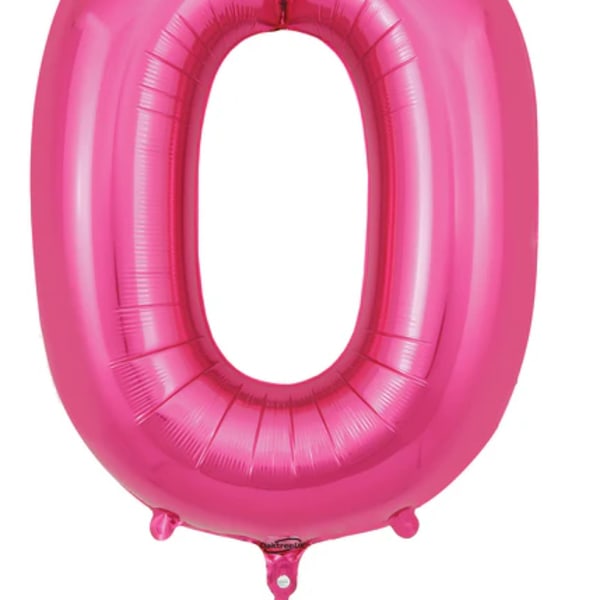 Pink foil balloon shaped like the number 0