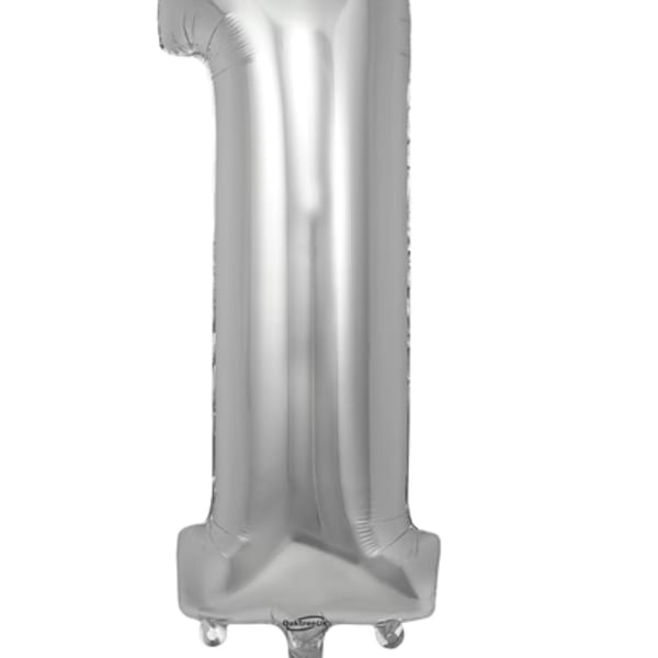 Silver number 1 foil balloon on a white background