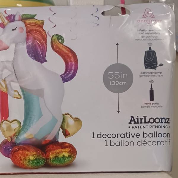 Box for a rainbow unicorn decorative balloon.