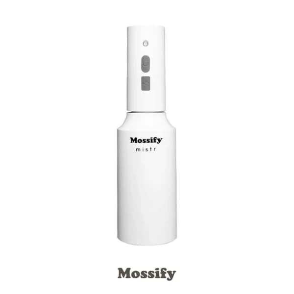 White Mossify Mistr spray bottle on a plain background