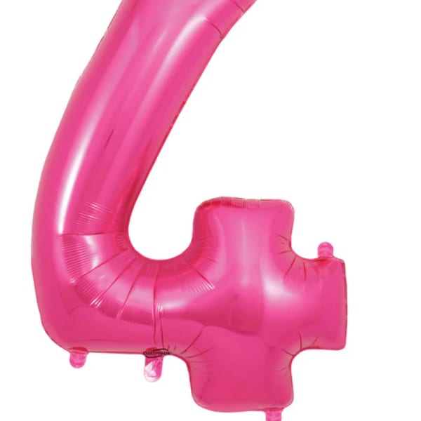Pink foil balloon shaped like the number 4