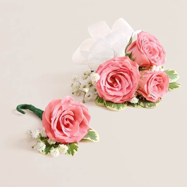 Pink Spray Rose Corsage and Boutonniere