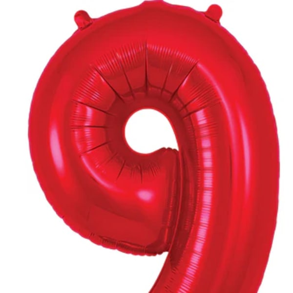 Red foil balloon shaped like the number 9