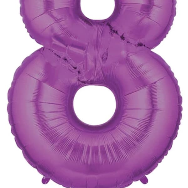 Purple number 8 foil balloon on a white background