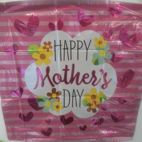 Pink Mother's Day gift bag with heart and flower graphics