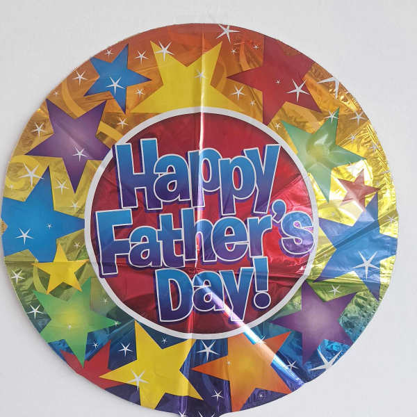 Round foil balloon with "Happy Father's Day!" text and colorful stars