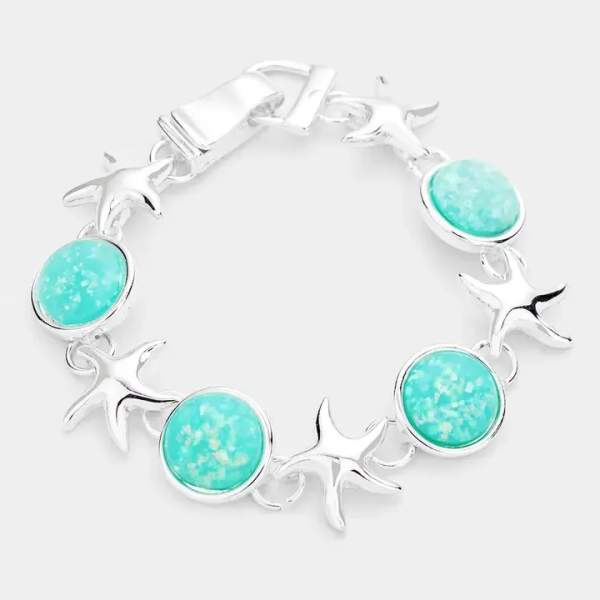 Sea Glass Starfish Metal Magnetic Link Bracelet