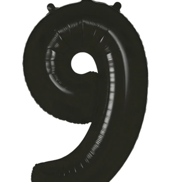 Black number 9 foil balloon on a white background