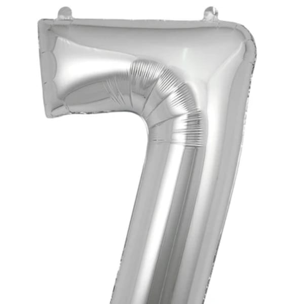 Silver number 7 foil balloon on a white background
