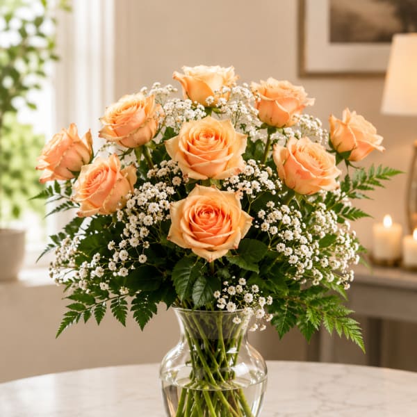 Dozen Long Stemmed Peach Roses
