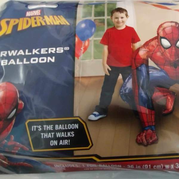 Spider-Man airwalker balloon package with a child pictured on the front