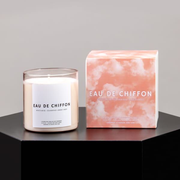 Glass candle with peach box packaging