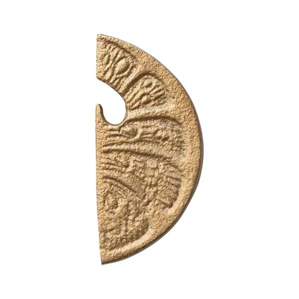 Gold-toned textured semicircular decorative object on a white background