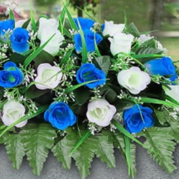 Blue/White Silk Rose Memorial Saddle