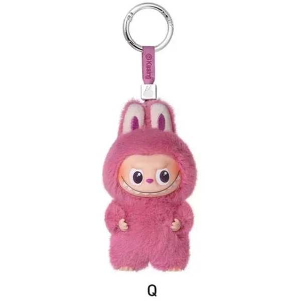 Pink plush character keychain with a silver ring