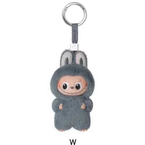 Gray plush character keychain with bunny ears