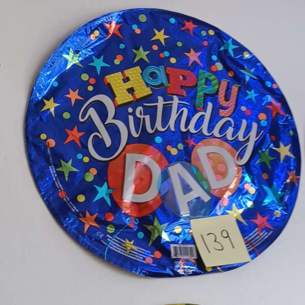 Round blue foil balloon reading Happy Birthday Dad