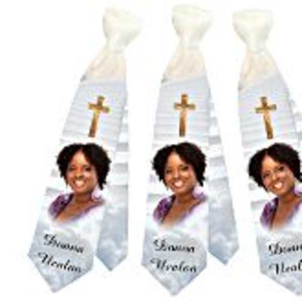 Three memorial ribbons with portraits and crosses