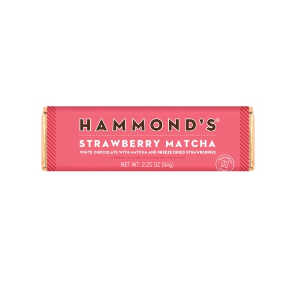 Pink Hammond's strawberry matcha chocolate bar wrapper