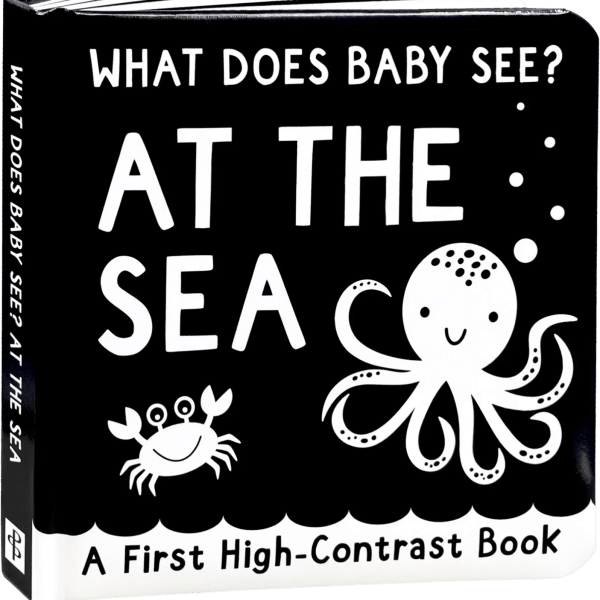 Black-and-white baby board book with an octopus and crab illustration