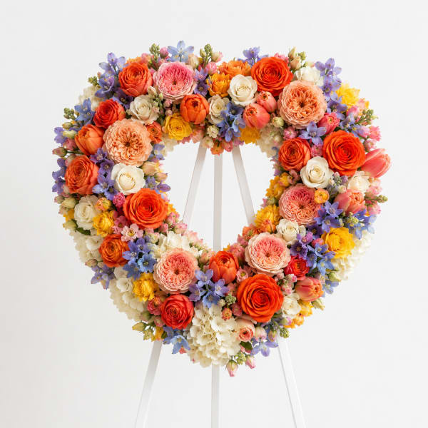 Forever in Bloom Heart Wreath – Colorful Sympathy Flowers | Same-Day Delivery Los Angeles