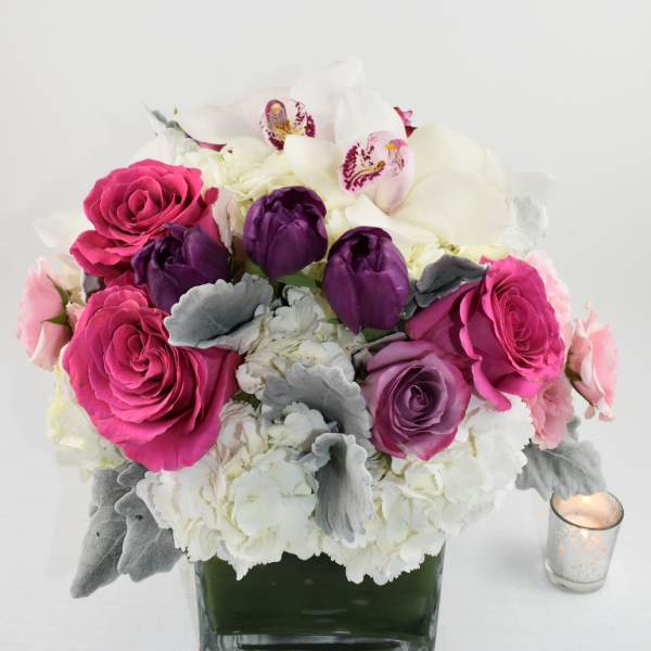 Pink Roses and Purple tulips