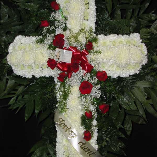 White Standing Cross with Red Rose's