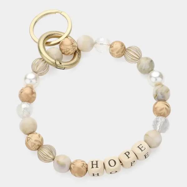 Hope Message Accented Pearl Beaded Keychain / Bracelet