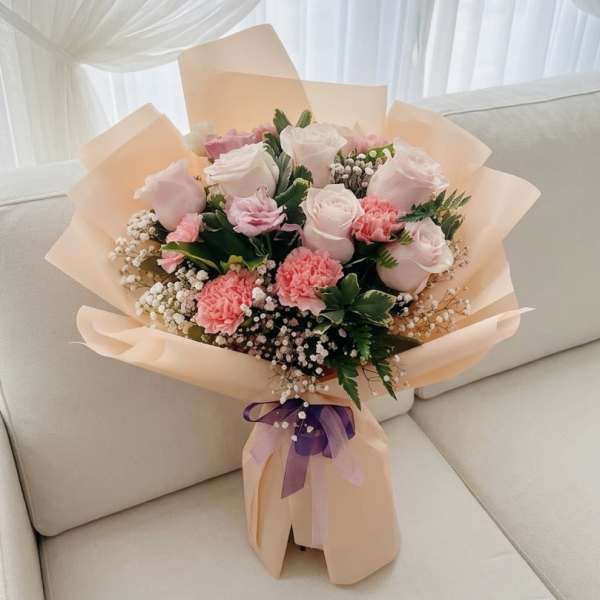 Apricot Dream - Romantic Pink Rose & Carnation Bouquet
