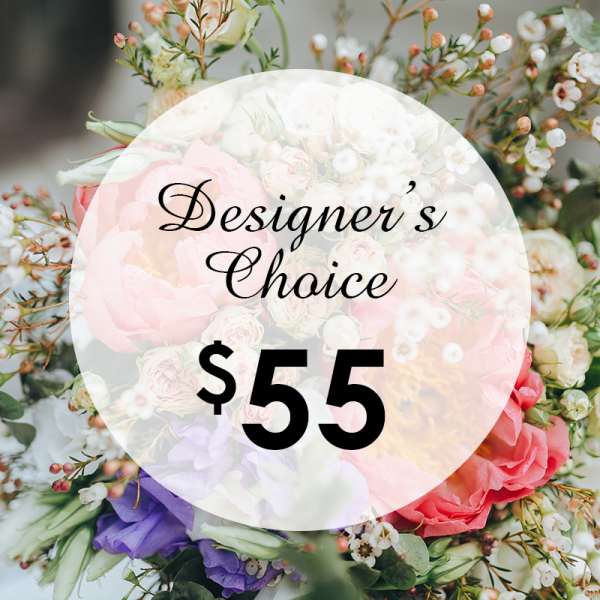 Designer’s choice floral arrangement with pink and white blooms