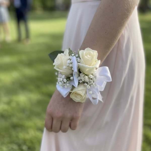 White Rose & Baby's Breath Wrist Corsage