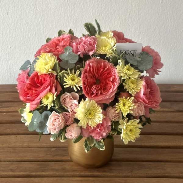 Blush & Bloom- garden roses, chrysanthemum, eucalyptus