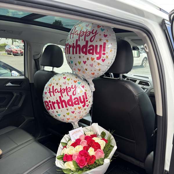 24 rosas y globos