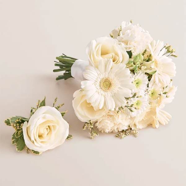 Prom Bouquet and Boutonniere - White