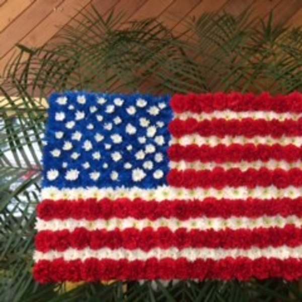 Floral arrangement shaped like the U.S. flag
