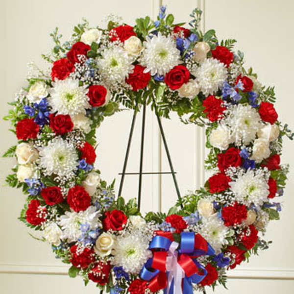 Red blue and white wreath