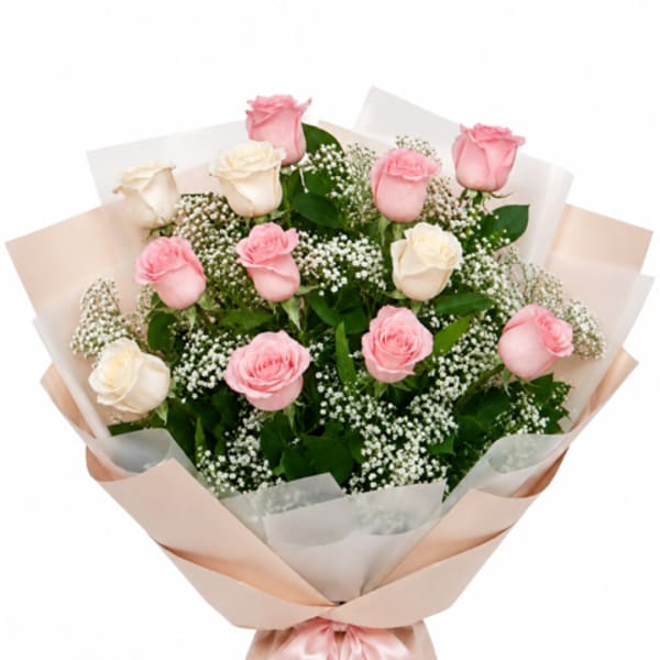 Dozen Soft Pinks Wrapped Bouquet