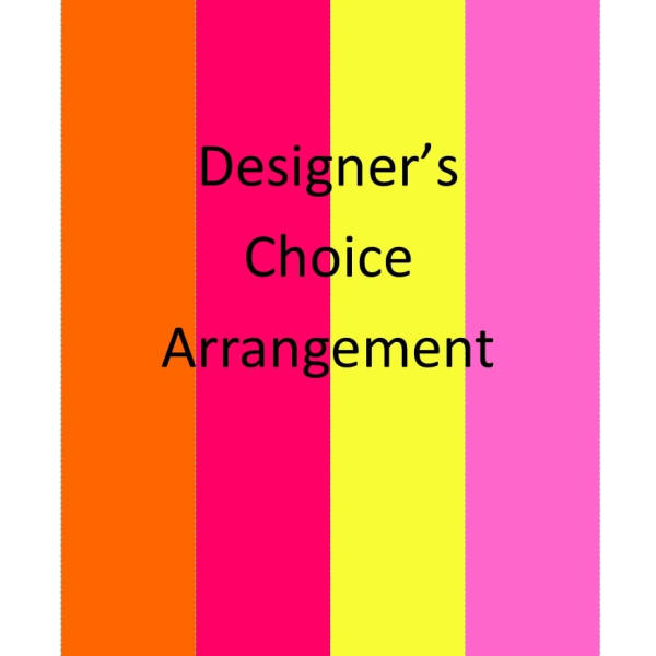 Colorful designer's choice arrangement graphic with vertical orange, pink, yellow, and pink bands