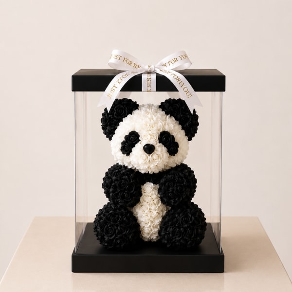 Rose Panda Bear in a Box