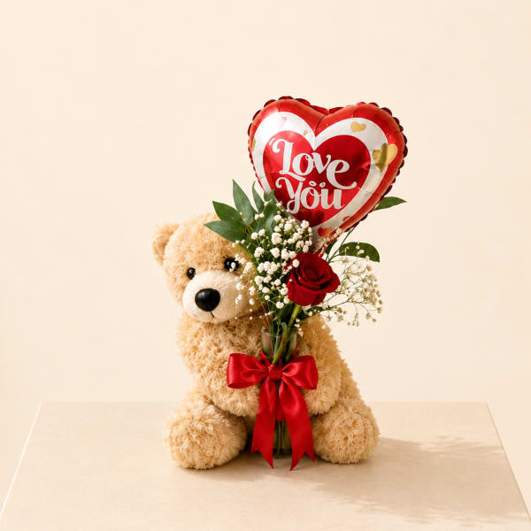 Teddy + “Love You” Balloon + Rose