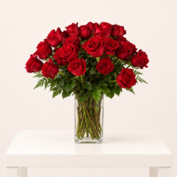 12 Red Roses in Gathering Vase