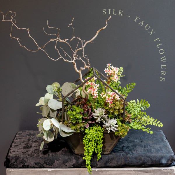 Succulent Terrarium: Real + Silk - Faux Plants/Greenery