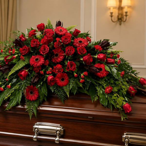 Red Reverence Casket Piece by Petal Perfection