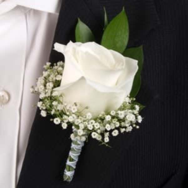 Traditional White Rose Boutonniere