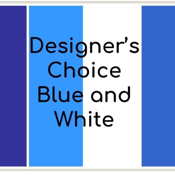 Blue and white designer's choice graphic with text