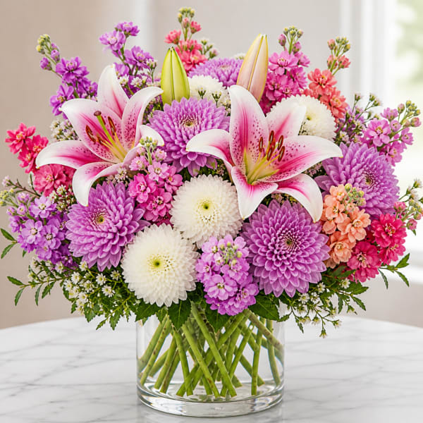 Blush & Lavender Lily Garden Vase