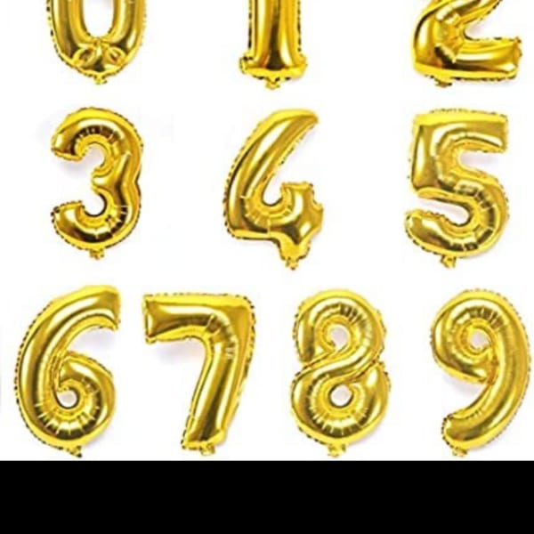 Gold number balloons arranged in a grid from 0 to 9